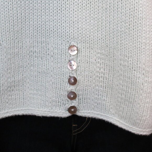 Pure Handknit Seafoam Green V-Neck Sweater 100% Cotton Button Details Medium - Picture 2 of 9